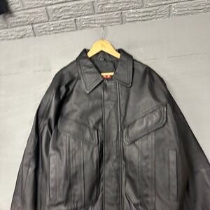 Phase 2 Black Leather Bomber Jacket Mens XL Vintage Oversized Flap Pockets‎ Moto